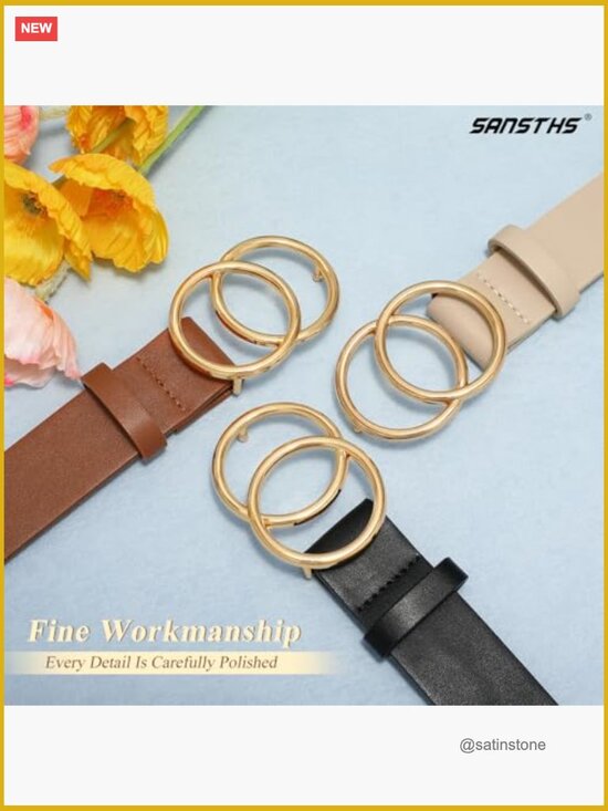 3 Pack Women Waist Belts for Jeans Pants Dresses, Double O-Ring Gold Buckle main image 5